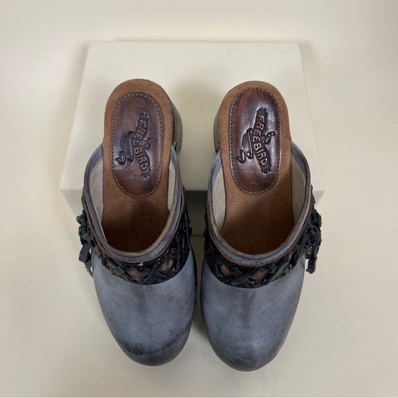 NWOT FREEBIRD Woodstock Fringe Mule Chunky Clog in Ice Multi Brown Leather - Picture 5 of 7